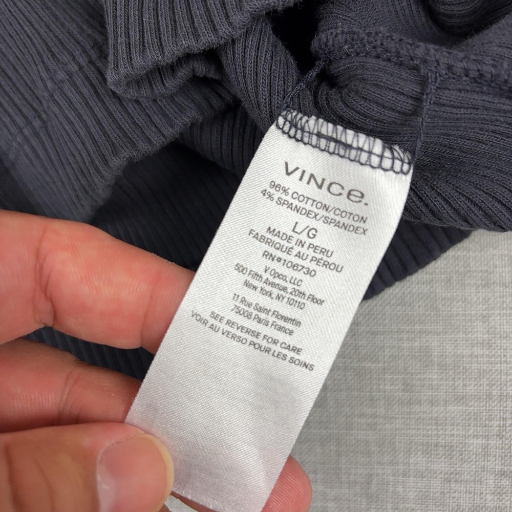 Vince T-Shirt Womens L Blue Ribbed Crew Neck Short Sleeve Slim Basic Stretch - Picture 6 of 7